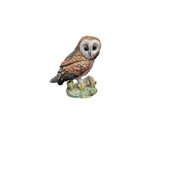 Barn Owl Trinket Box Figurine With Hinged Lid & Rhinestone Accents - Picture 1 of 6